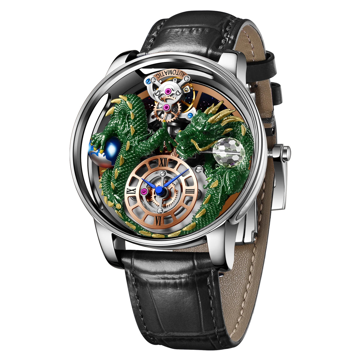 2024 PINDUCelestial Series orologio da uomo Traditionnelle Artisanat Dragon orologio al quarzo specchio curvo orologio dal Design completamente trasparente