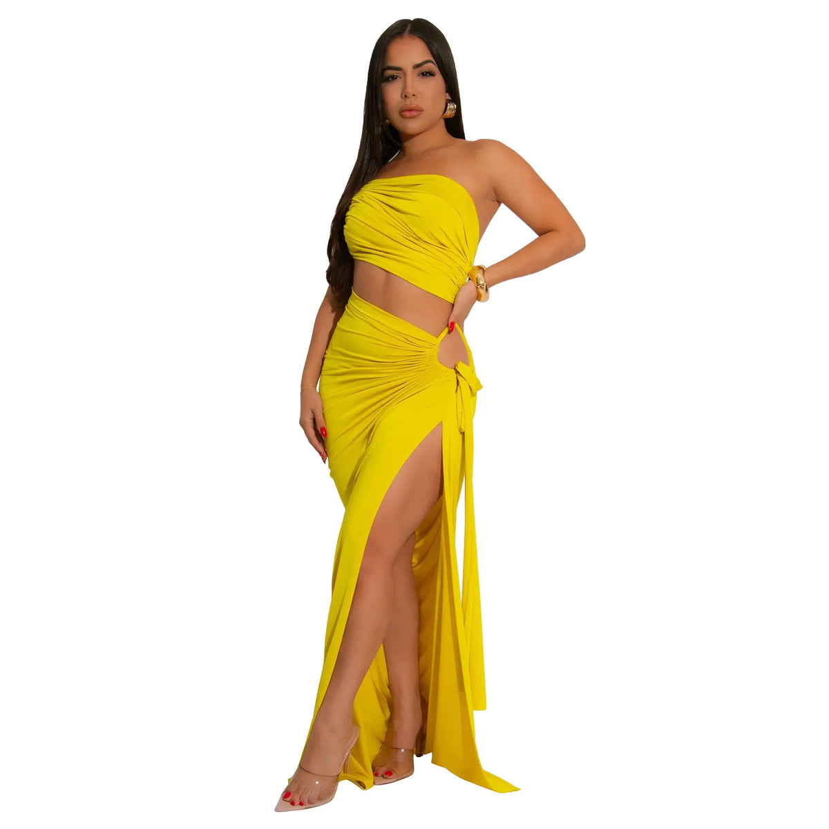 CM.YAYA Donne Senza Maniche Scava Fuori Senza Spalline Aderente Midi Lungo Maxi Vestito 2025 Estate Backless Abiti Da Festa Sexy Abiti