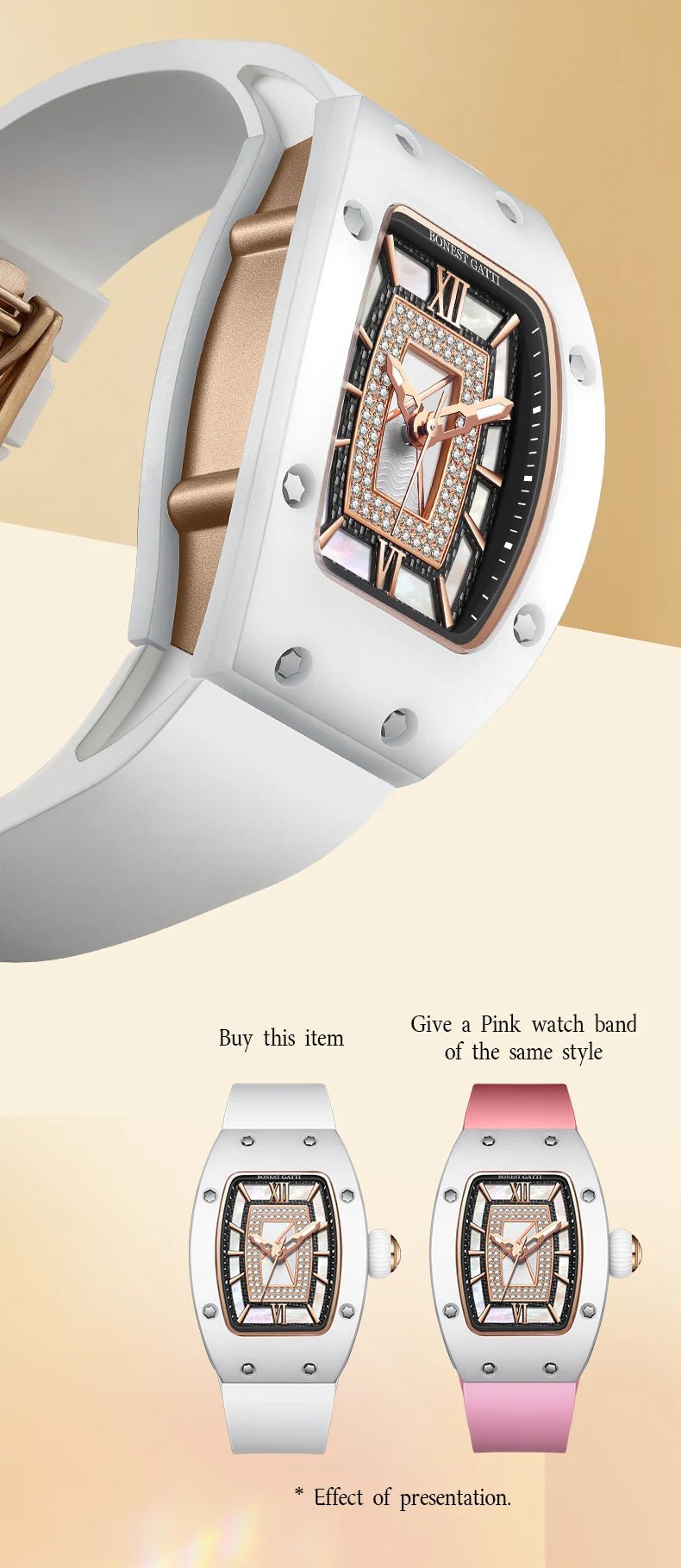 Orologio BONEST GATTI da Donna, Moda Lusso Leggero, Meccanico a Barile, Regalo di San Valentino per la Fidanzata, Serie Phantom con Scatola Orologio