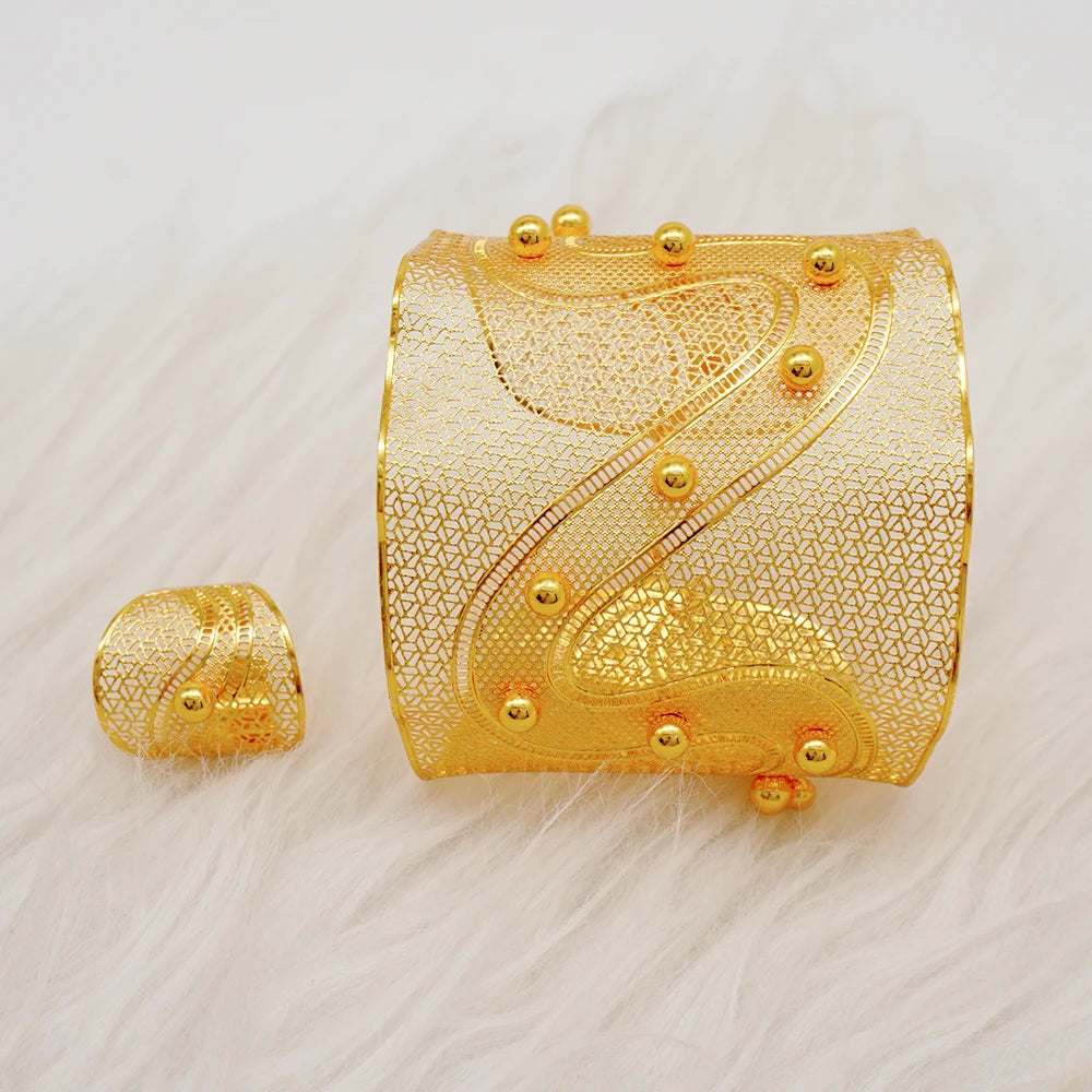 Bracciale color oro Dubai con anello per donna Bracciale con polsino a catena con ciondoli Bracciale indiano Arabo Francia Regali di gioielli da sposa