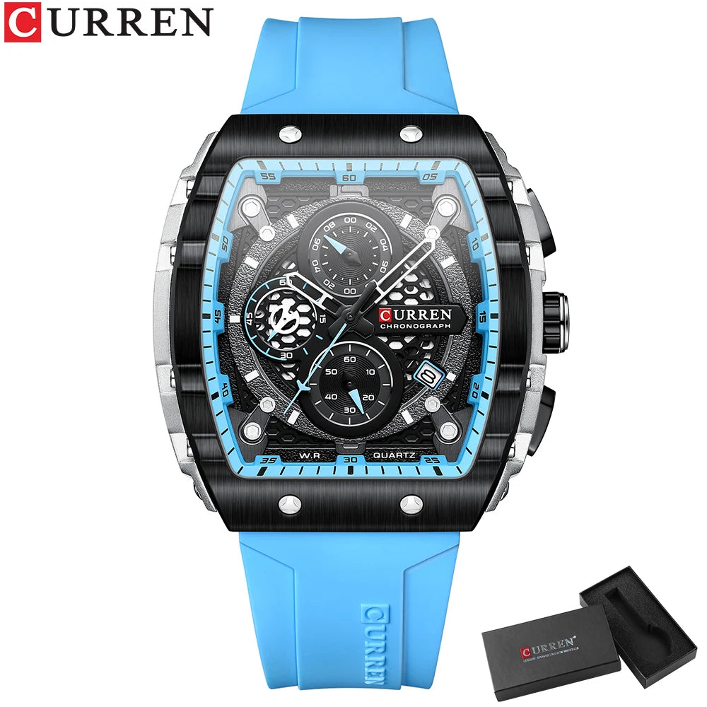 CURREN Orologi da uomo delle migliori marche Orologio da polso al quarzo quadrato di lusso Orologio cronografo luminoso impermeabile per uomo Orologio con data