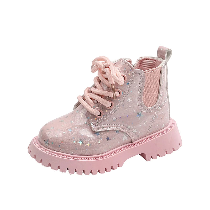 Stivali autunnali per bambini piattaforma Glimmer a stella stivali per bambini belli per il tempo libero moda Unisex alla caviglia-scarpe comode per ragazze dei ragazzi 21-30