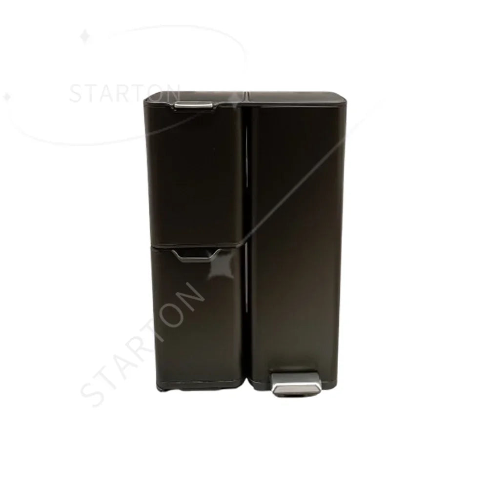 60L Triple Compartment Stainless Steel Recycling Bin with Pedal Press Button on Top Kitchen Trash Bin Recycle Bin