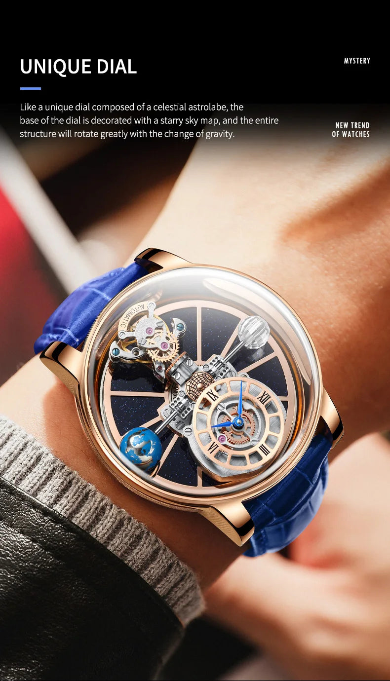 2024 HAEMMER Astronomia Orologio da uomo Custodia trasparente Design Orologio al quarzo in pelle da uomo Regolazione del tempo Jacob Relogio Impermeabile