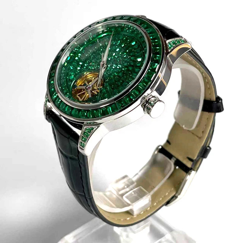 Orologio da Polso Automatico Meccanico da Uomo PINDU Original Design, Elegante con Diamanti Incastonati, Modello P5037