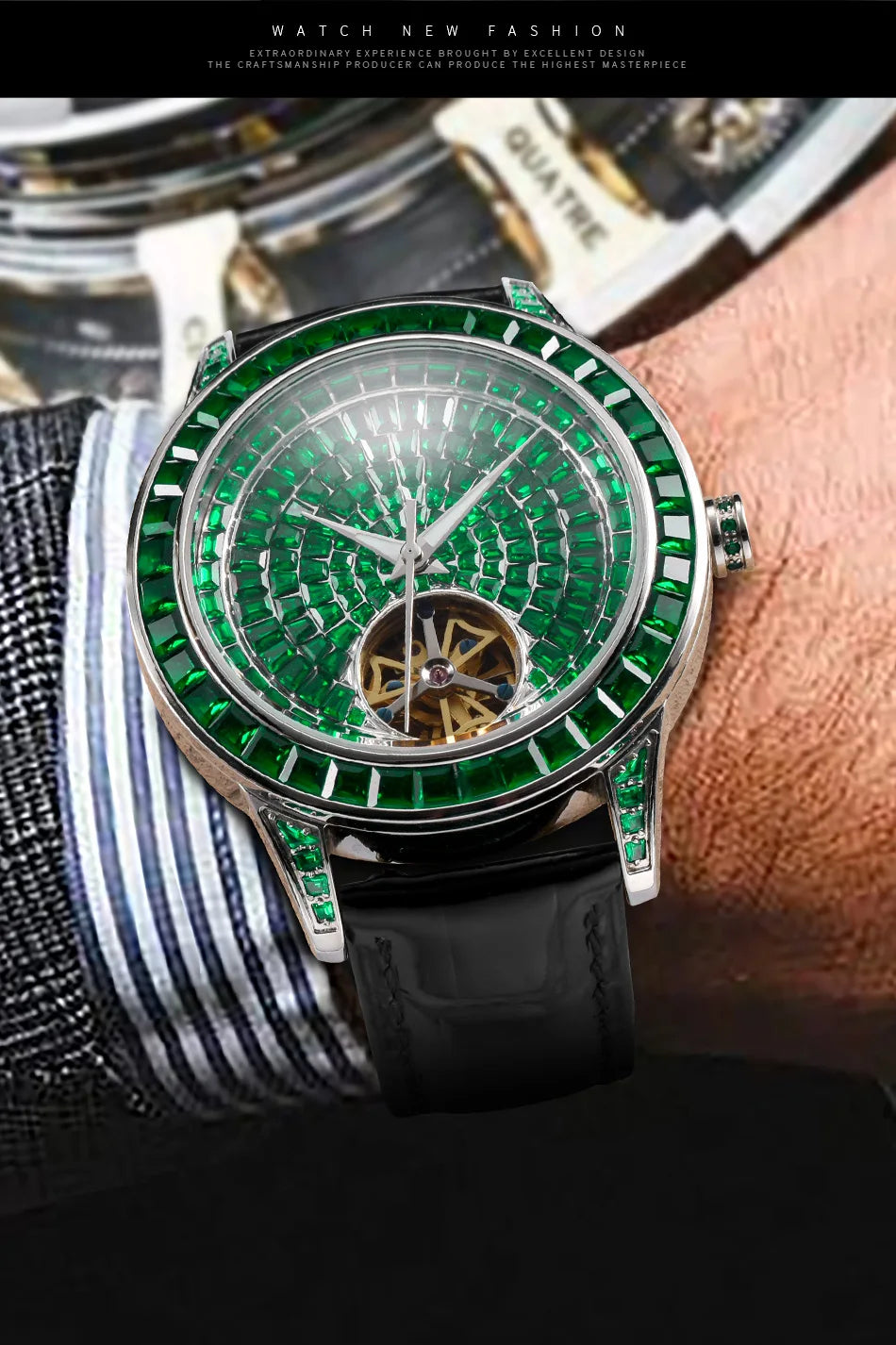 PINDU Design NUOVO Orologio Meccanico da Uomo 42MM con Quadrante Diamantato, Acciaio Inossidabile, Impermeabile, Automatico, Lusso di Alta Gamma