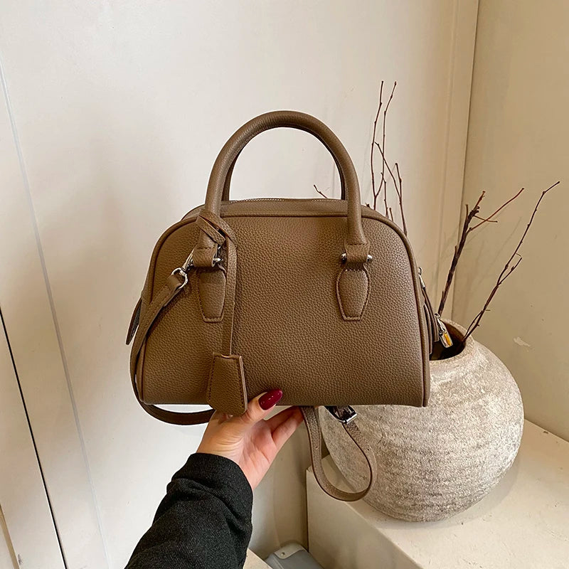 Borse a Mano Vsper Mini Bowling per Donna, in Pelle PU con Motivo Lychee, Borsa a Tracolla Monocolore, Borsa di Lusso Firmata