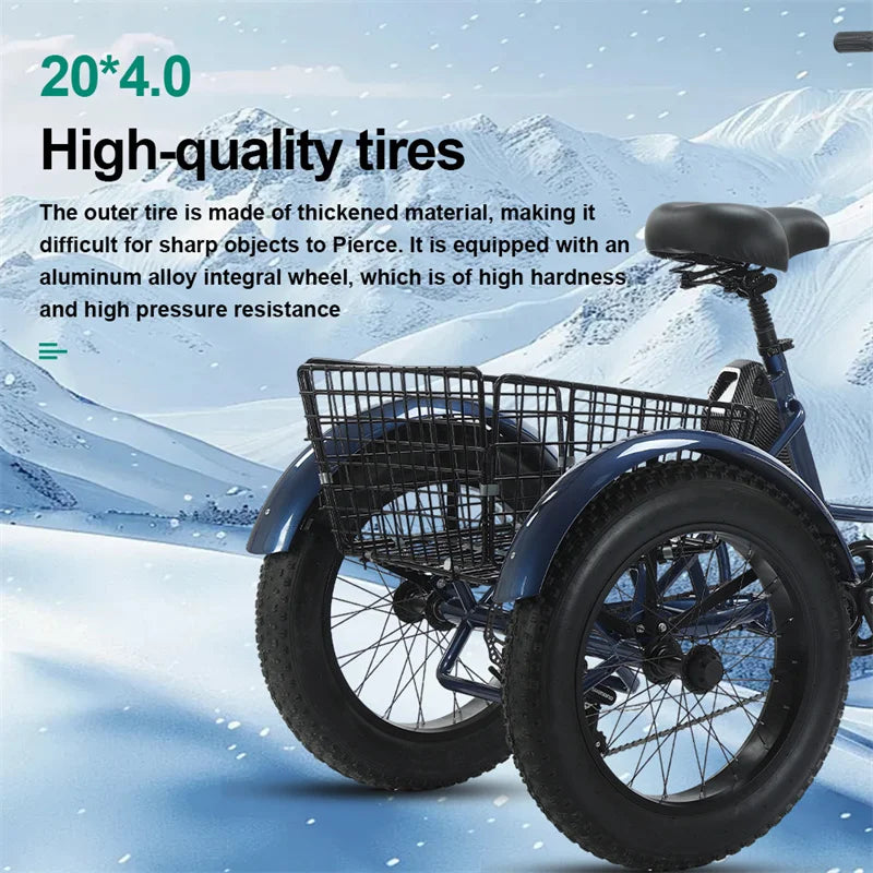 Triciclo eléctrico para adultos 3 ruedas 500W 48V Fat Tire Bicicleta eléctrica de carga para damas Batería extraíble impermeable y antirrobo