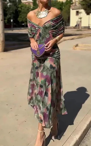 Abito Midi Estivo da Donna con Stampa in Rete e Spalline Sottili, Casual per Feste, Taglie EU e US