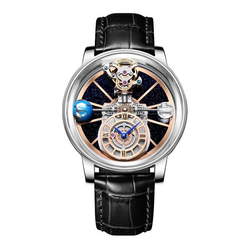 2024 HAEMMER Astronomia Orologio da uomo Custodia trasparente Design Orologio al quarzo in pelle da uomo Regolazione del tempo Jacob Relogio Impermeabile