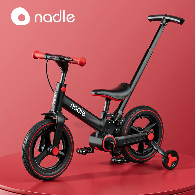4-in-1 Kids Balance Bike with Training Wheels & Push Handle, Lightweight Foldable Toddler Bike for 2-6 Years Old Boys Girls