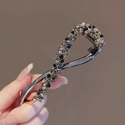 Claw Clip Elegante con Strass Effetto Banana