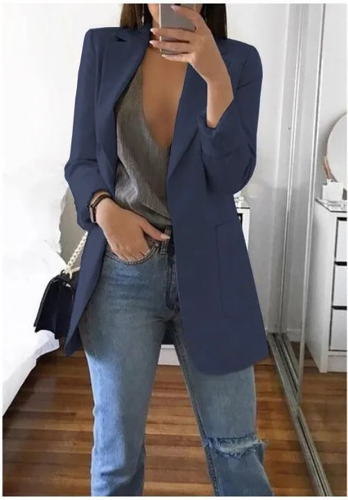 Blazer da Donna 2026 Nuovi Modelli a Maniche Lunghe Bianco Nero, Giacca Slim con Colletto a Risvolto, Blazer Femminile Q5596