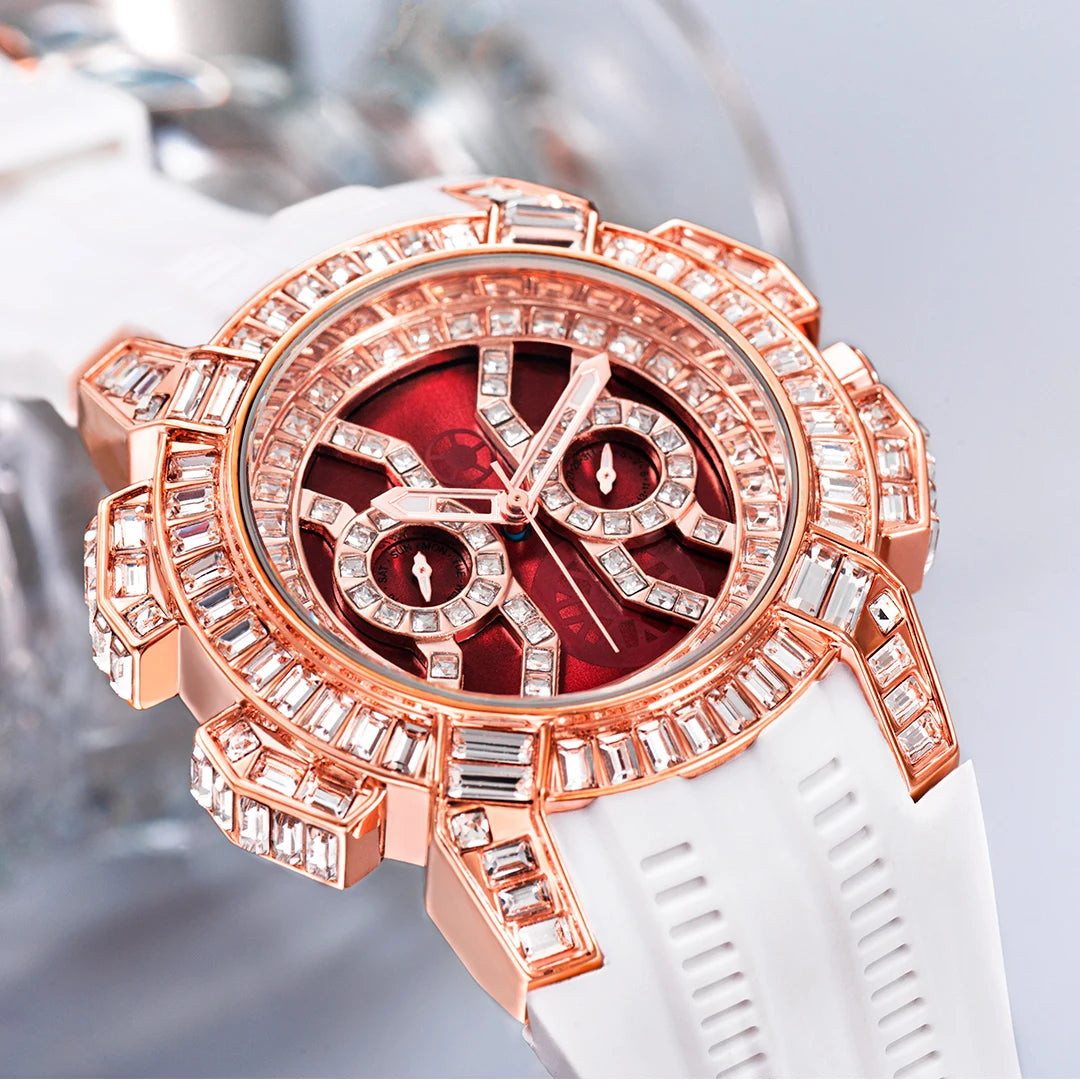 Orologio di Lusso con Diamanti per Uomo, Quadrante Grande Rosso con Strass, Orologi Unisex, Dropshipping