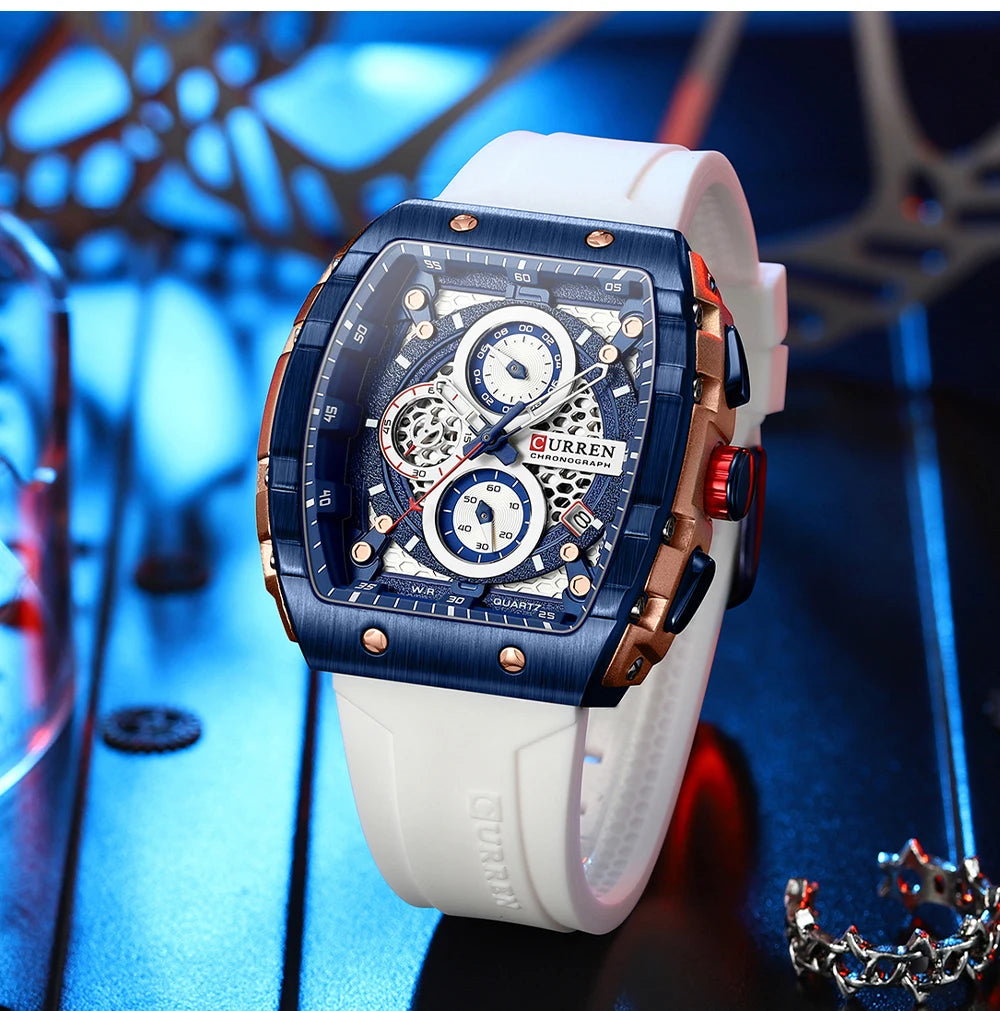 CURREN Orologi da uomo delle migliori marche Orologio da polso al quarzo quadrato di lusso Orologio cronografo luminoso impermeabile per uomo Orologio con data