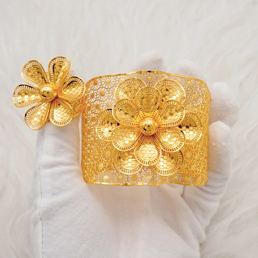 Bracciale color oro Dubai con anello per donna Bracciale con polsino a catena con ciondoli Bracciale indiano Arabo Francia Regali di gioielli da sposa