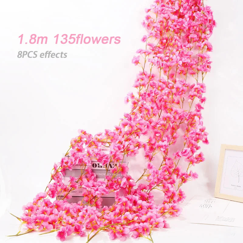 Guirnalda de flores artificiales de sakura rosa, guirnalda de flores de cerezo, decoración de arco de jardín, guirnalda de flores falsas para decoración de bodas, fiestas en casa