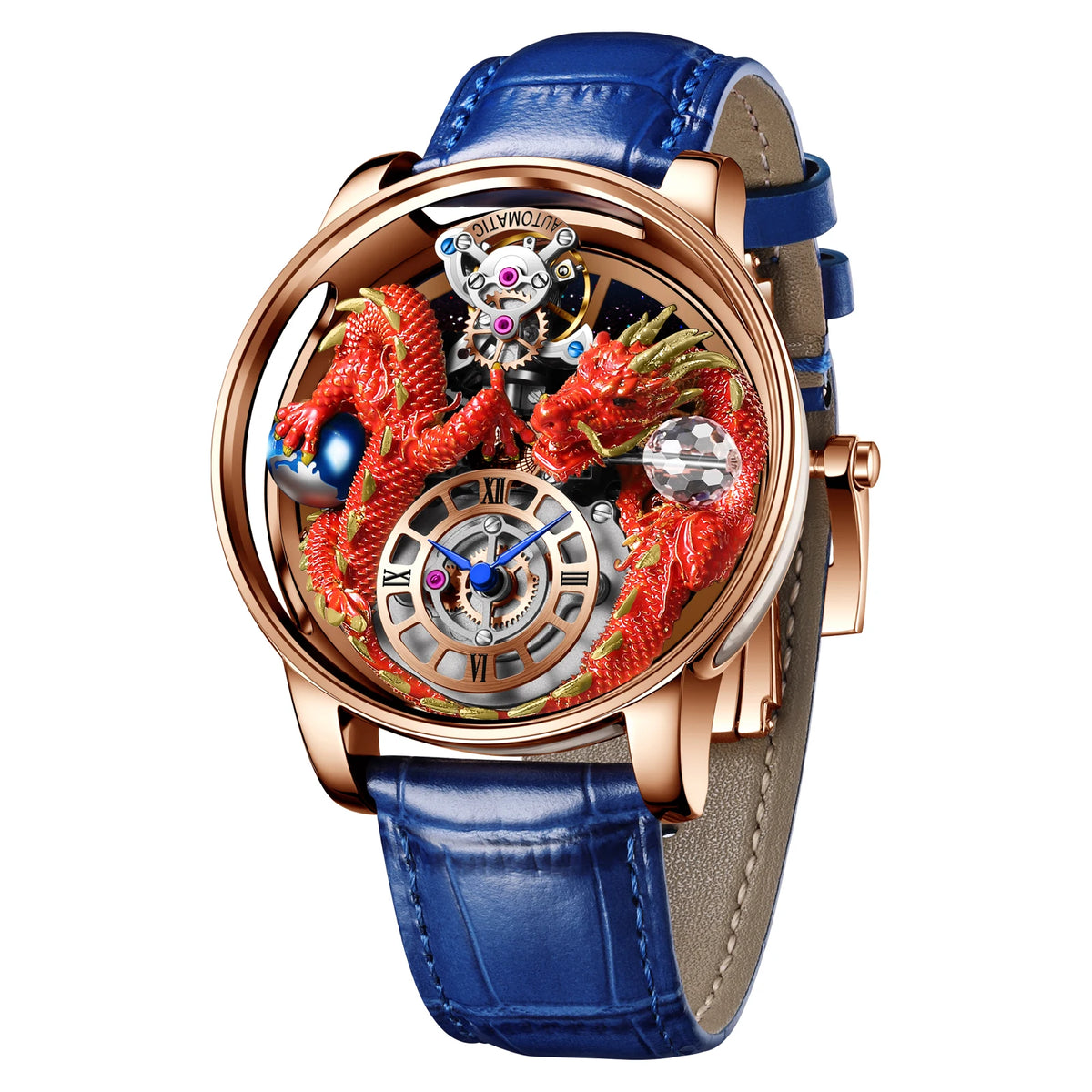 2024 PINDUCelestial Series orologio da uomo Traditionnelle Artisanat Dragon orologio al quarzo specchio curvo orologio dal Design completamente trasparente