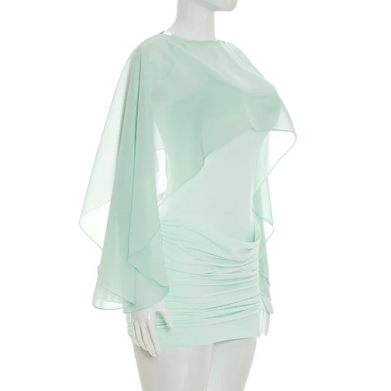 Mini Abito Sexy in Rete Trasparente da Donna, Outfit da Festa Y2K, Vestito Aderente Senza Maniche con Scollo Tondo per l'Autunno, Regalo per le Vacanze