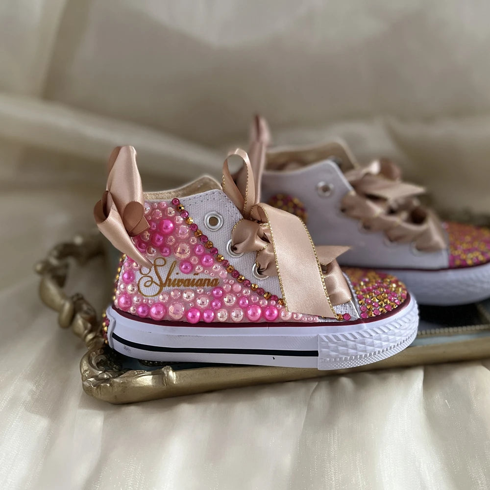 Scarpe da ginnastica Dollbling con strass scintillanti e cristalli, rosse, in tela, per Natale, matrimonio, damigella d'onore, prima comunione