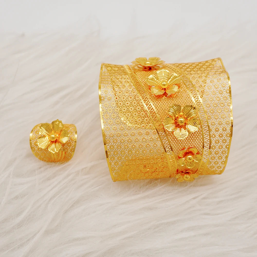 Bracciale color oro Dubai con anello per donna Bracciale con polsino a catena con ciondoli Bracciale indiano Arabo Francia Regali di gioielli da sposa