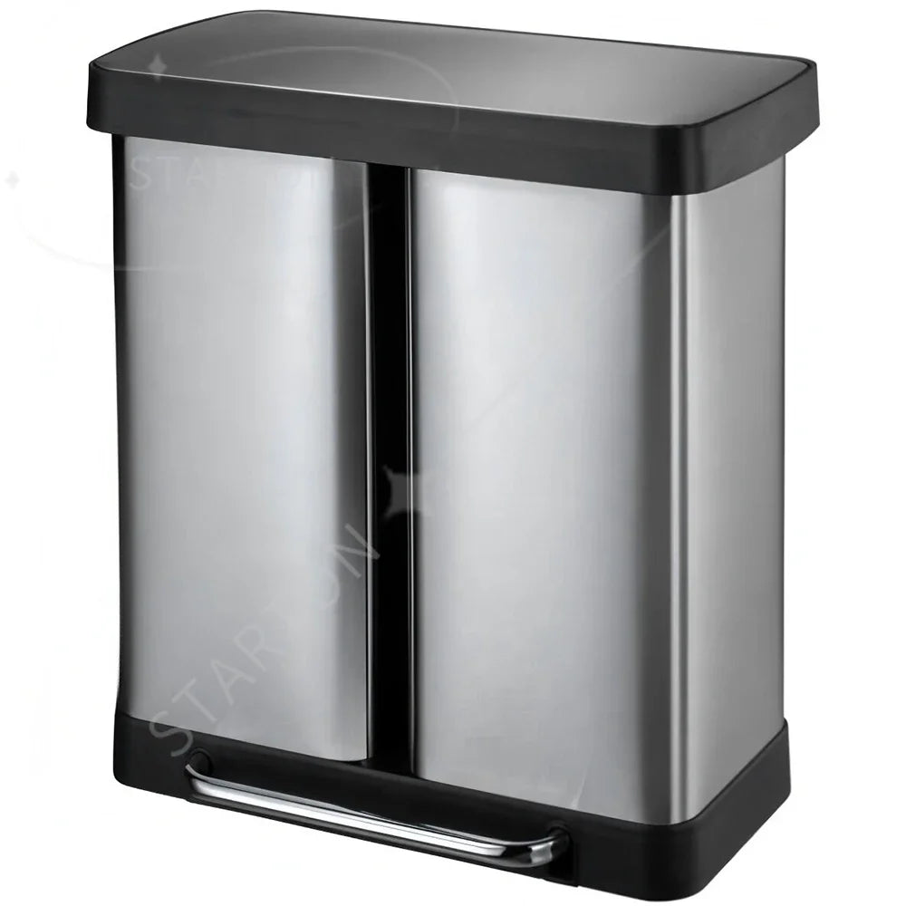 60L Triple Compartment Stainless Steel Recycling Bin with Pedal Press Button on Top Kitchen Trash Bin Recycle Bin