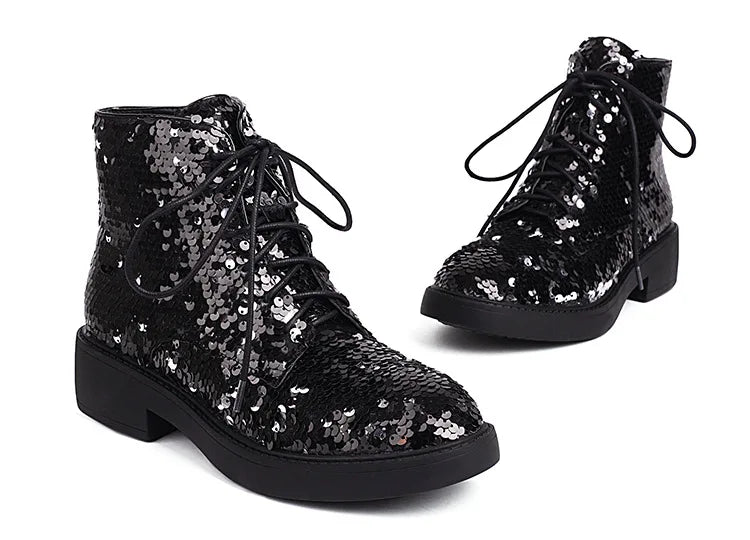 Donna Autunno Inverno Stivaletti 2024 Tendenza Comfort Casual Hip-Hop Scarpe da ballo con paillettes Club Party Donna Stivaletti stringati
