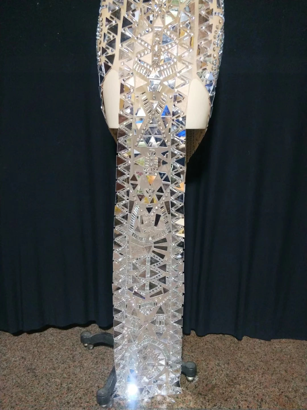 Abito Lungo con Spacco Alto e Scollo a V con Strass Argentati, Vestito da Palcoscenico per Compleanno e Ballo, Abito con Paillettes per Cantante e Modello, Costume Sexy