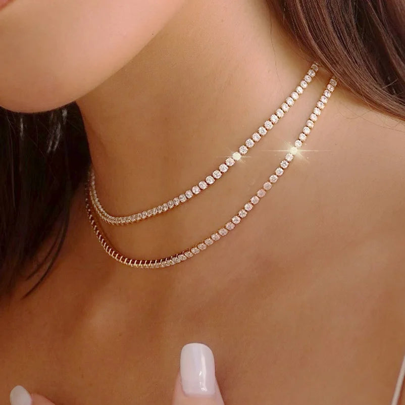 Collana girocollo semplice ghiacciata da tennis CZ per donna uomo catena corta in cristallo sul collo accessori tendenza Hip Hop gioielli OHN016