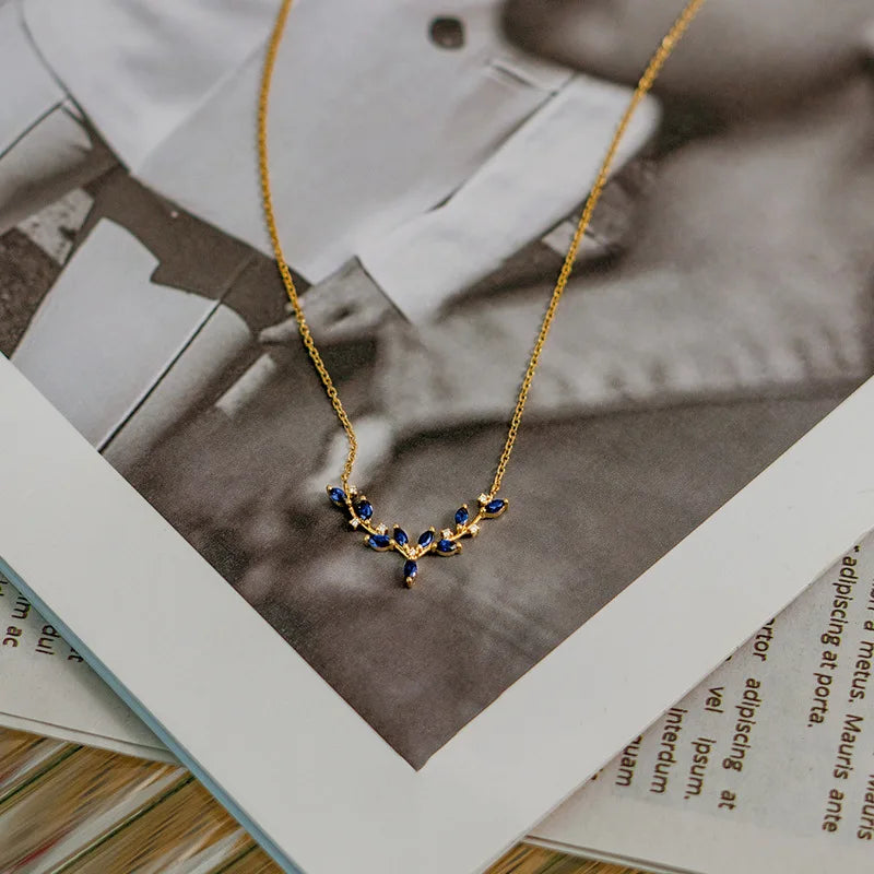 Collana con catene a foglie di cristallo con zirconi in argento sterling 925 placcato oro 18 carati per le donne, catena con clavicola, regalo di gioielli per feste di compleanno