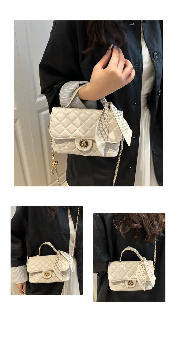 Borsa a tracolla estiva da donna, piccola e quadrata, stile elegante, nuova collezione 2026, di alta gamma, con catena e motivo a griglia