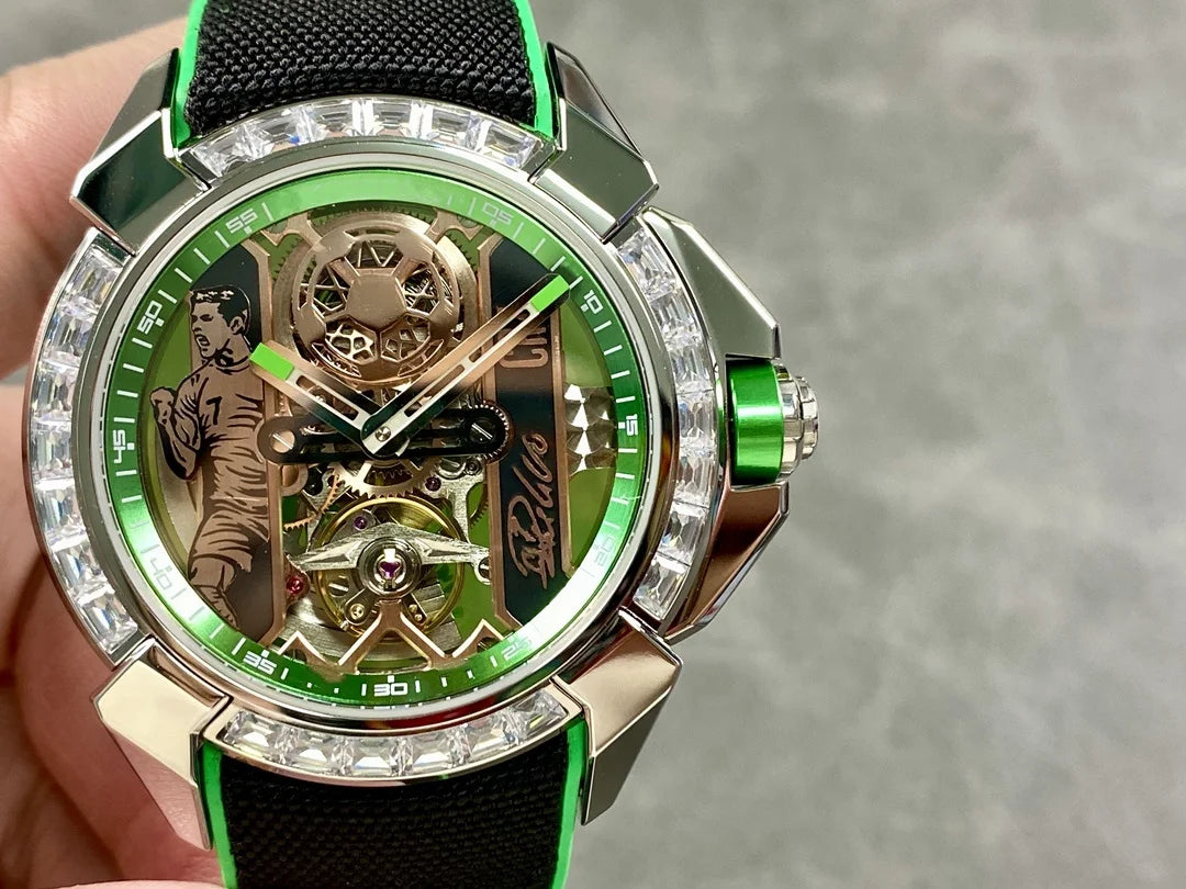 Orologio Meccanico Automatico Sportivo con Quadrante Scheletrato, Ghiera Verde e Cinturino in Silicone
