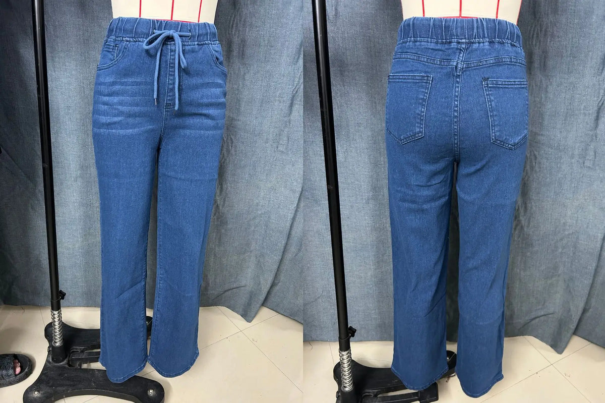 Jeans da donna di lusso alla moda 2026, casual, lavati, con coulisse, elasticizzati, a gamba dritta, stile Y2K streetwear, abbinabili a tutti gli outfit quotidiani