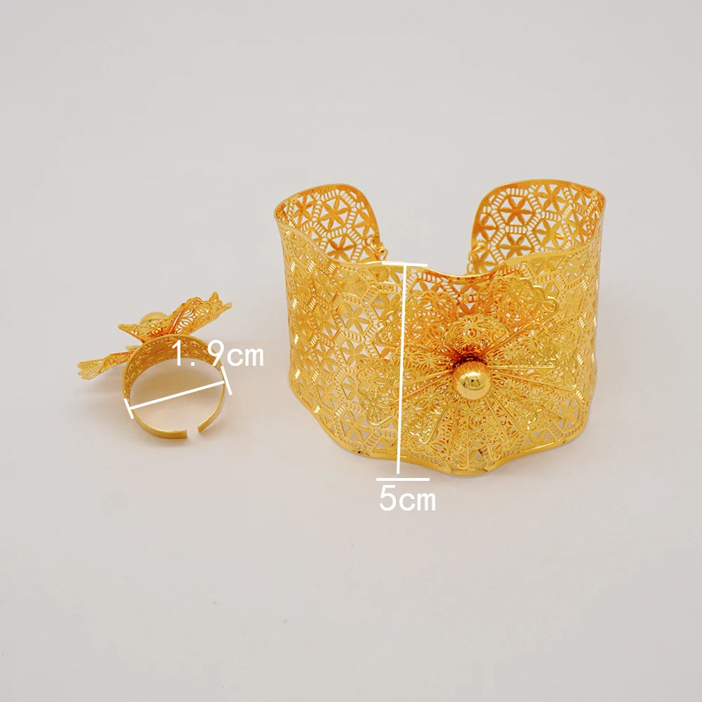 Bracciale color oro Dubai con anello per donna Bracciale con polsino a catena con ciondoli Bracciale indiano Arabo Francia Regali di gioielli da sposa