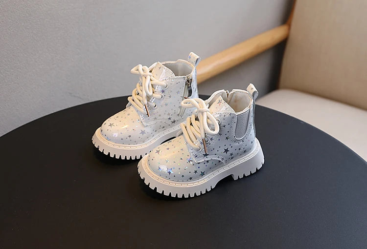 Stivali autunnali per bambini piattaforma Glimmer a stella stivali per bambini belli per il tempo libero moda Unisex alla caviglia-scarpe comode per ragazze dei ragazzi 21-30