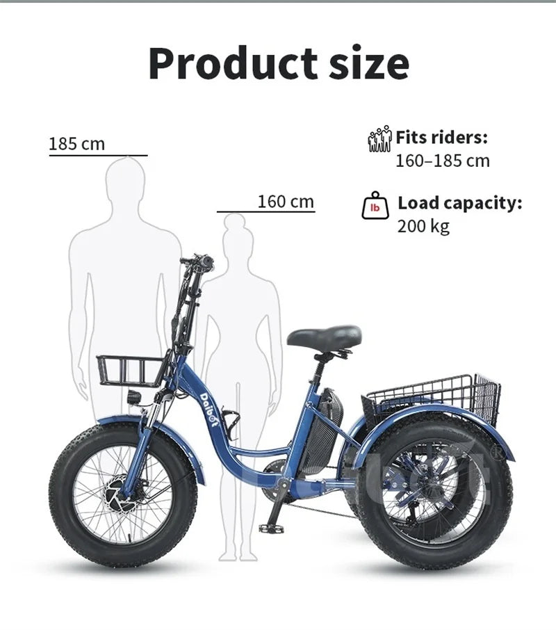 Triciclo eléctrico para adultos 3 ruedas 500W 48V Fat Tire Bicicleta eléctrica de carga para damas Batería extraíble impermeable y antirrobo