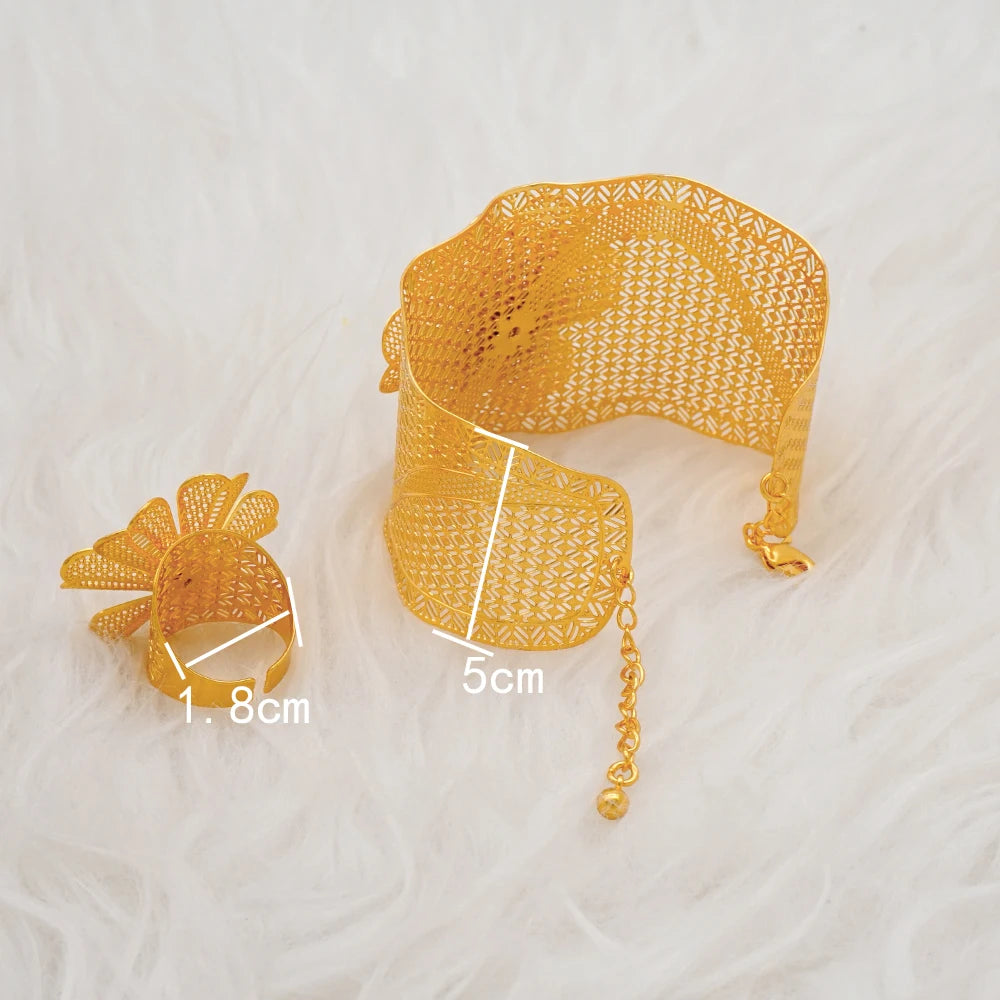 Bracciale color oro Dubai con anello per donna Bracciale con polsino a catena con ciondoli Bracciale indiano Arabo Francia Regali di gioielli da sposa