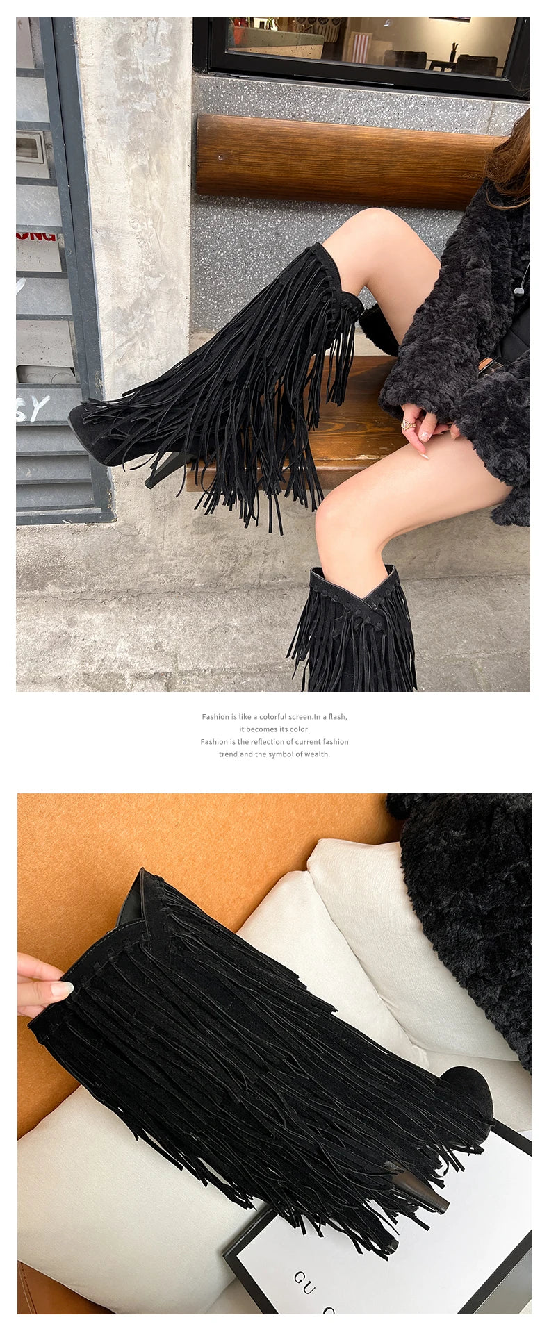 2022 primavera nuovo tacco alto con scollo a v con frange stivali da donna punta tonda impermeabile moda Sexy Set di piedi stivali da principessa
