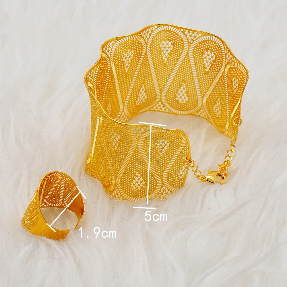 Bracciale color oro Dubai con anello per donna Bracciale con polsino a catena con ciondoli Bracciale indiano Arabo Francia Regali di gioielli da sposa