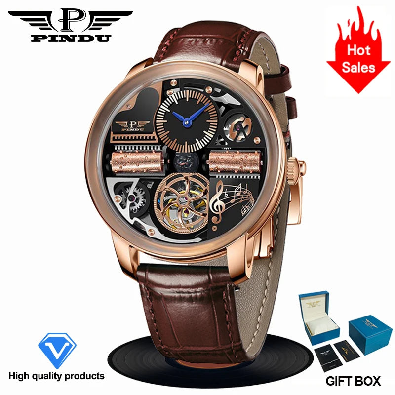 PINDU Design Nuovo Orologio Meccanico di Lusso da Uomo in Acciaio Inossidabile con Vetro Zaffiro Movimento M2791B Impermeabile 50M Automatico