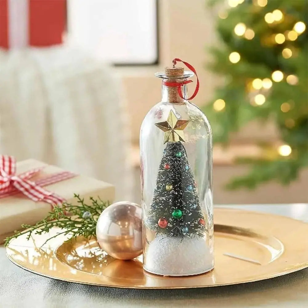 Recordable Christmas Tree Message Bottle Xmas Holiday Keepsake Christmas Props Snowy Scene in Nostalgic Bottle