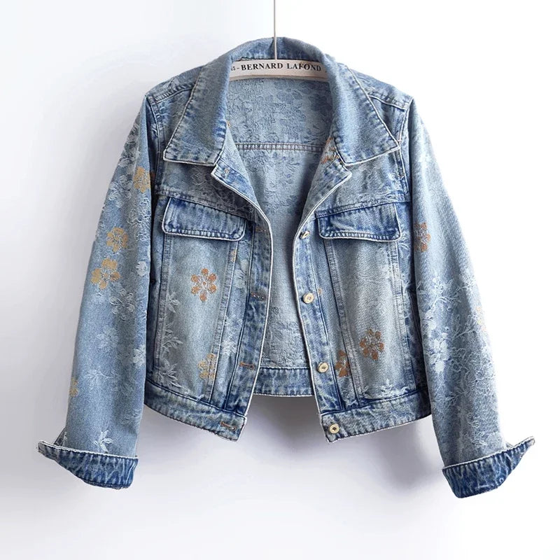 Nuova Collezione Primavera/Estate Giacca di Jeans Casual con Ricamo Jacquard Retrò