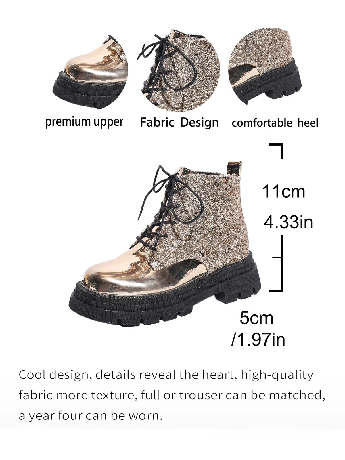 Scarpe da donna 2024 Stivali da donna alla moda argento lucido Stivali Chelsea casual e versatili Scarpe con plateau comode e calde