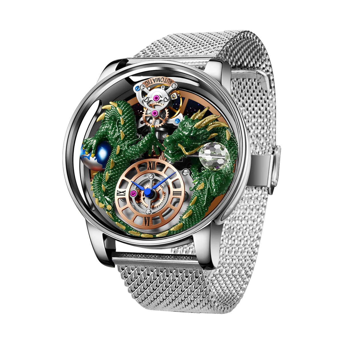 2024 PINDUCelestial Series orologio da uomo Traditionnelle Artisanat Dragon orologio al quarzo specchio curvo orologio dal Design completamente trasparente