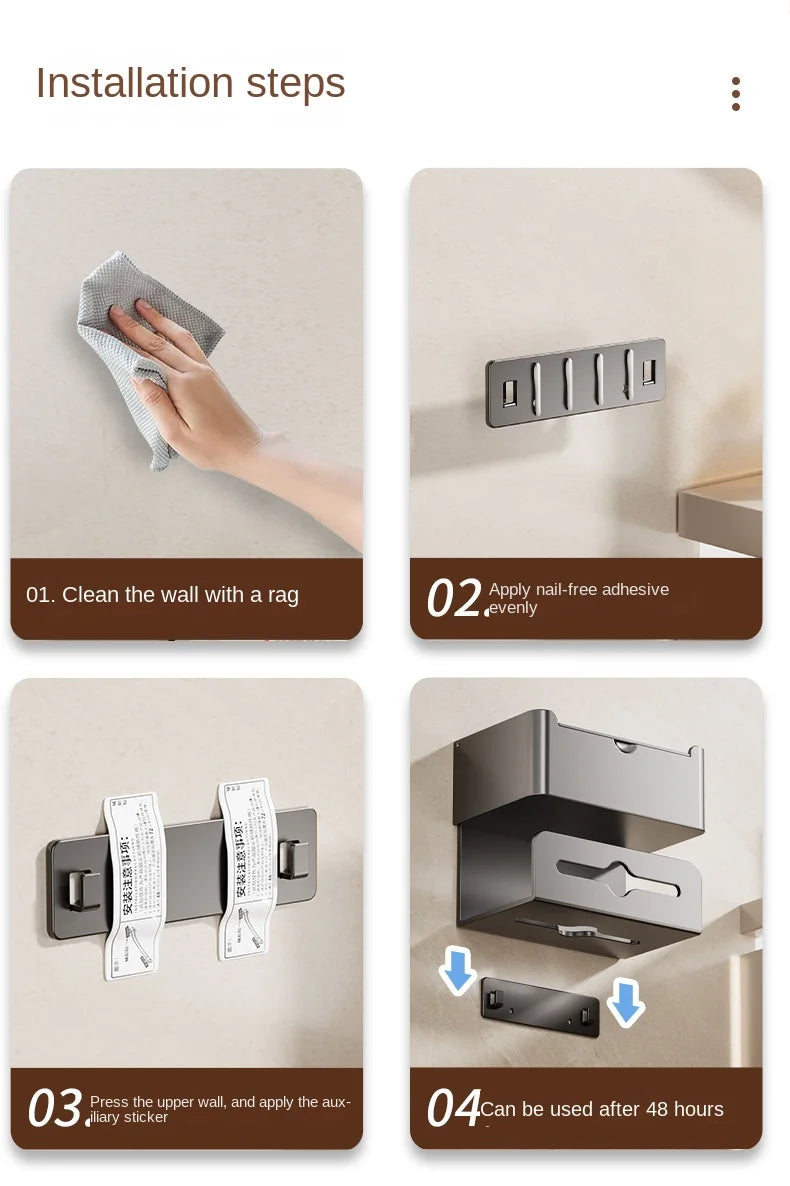 Space aluminum tissue box toilet paper rack perforation-free wall removable multi-functional integrated tissue rack