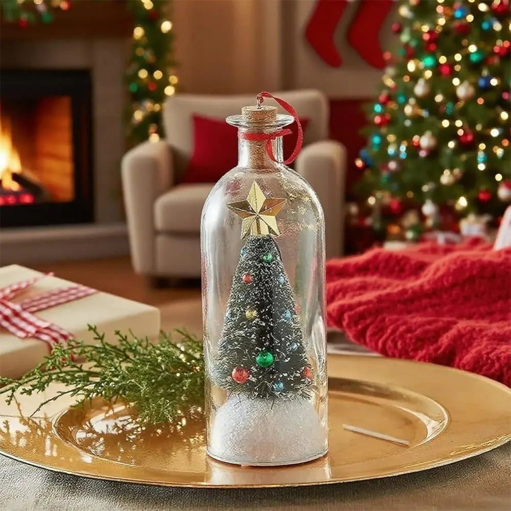 Recordable Christmas Tree Message Bottle Xmas Holiday Keepsake Christmas Props Snowy Scene in Nostalgic Bottle