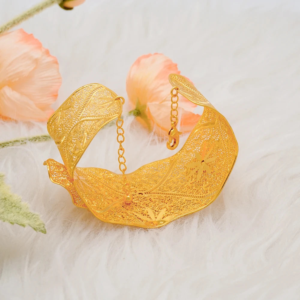 Bracciale color oro Dubai con anello per donna Bracciale con polsino a catena con ciondoli Bracciale indiano Arabo Francia Regali di gioielli da sposa
