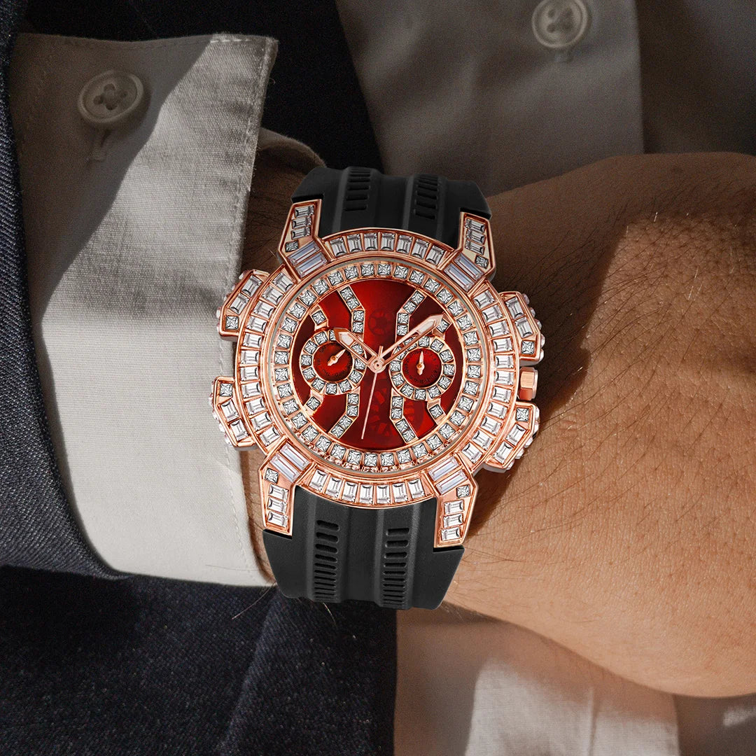 MISSFOX Nuovo Orologio Al Quarzo Rosso Per Gli Uomini di Lusso Hip Hop Streetwear Orologio Impermeabile Orologi Con Diamanti Orologi Da Polso Da Uomo Al Quarzo AAA