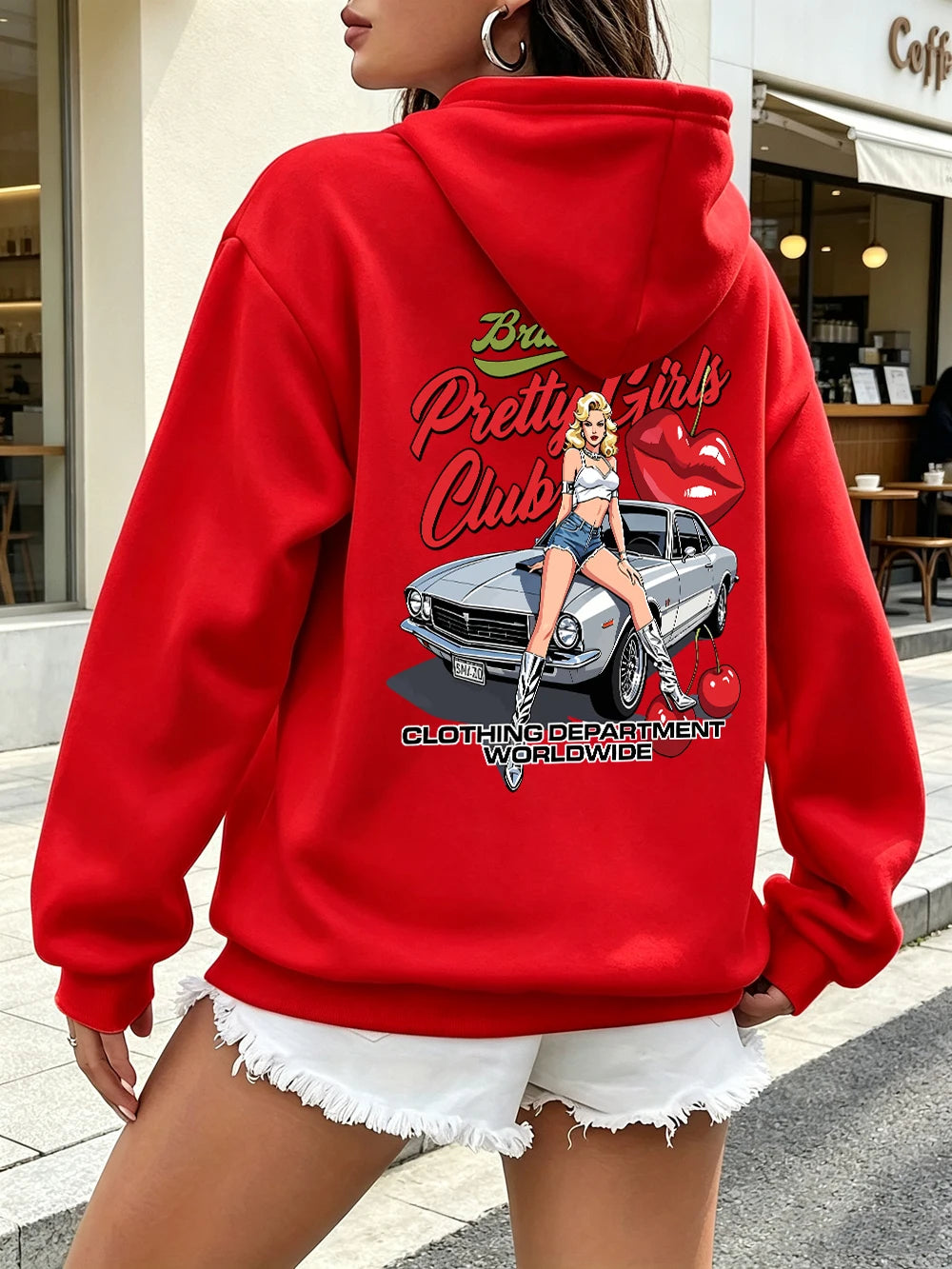 Felpe con Cappuccio Stampate Pretty Girls Club, Pullover Caldi in Pile Sportivi da Jogging per Donne, Felpe Invernali Larghe, Abbigliamento Casual con Tasche