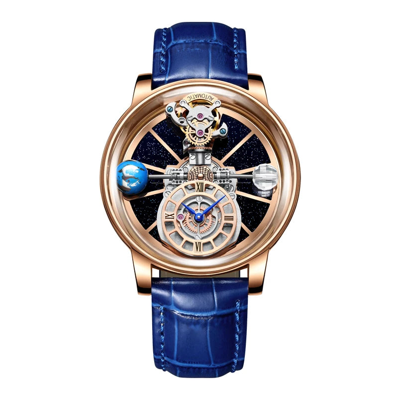 2024 HAEMMER Astronomia Orologio da uomo Custodia trasparente Design Orologio al quarzo in pelle da uomo Regolazione del tempo Jacob Relogio Impermeabile